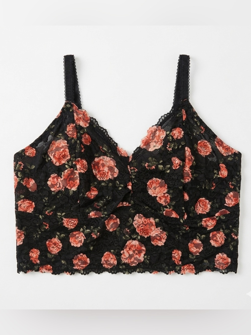 TORRID CURVE Size 3X Black Floral Lace Bralette with Red Rose Print WireFree